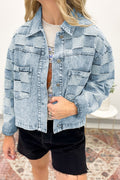 Beau Blue Denim Checkered Pattern Jacket