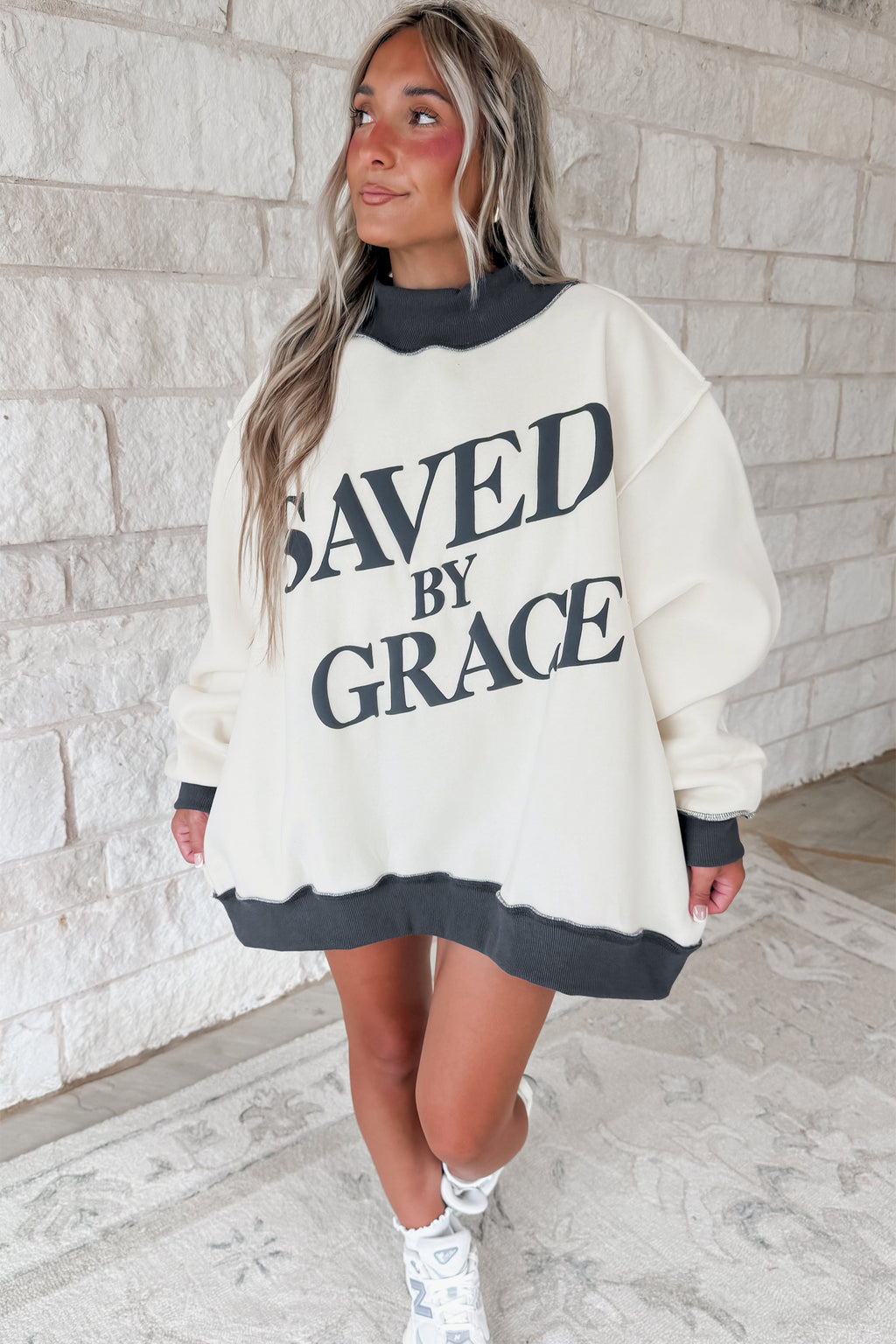 Saved By Grace Block Mock Neck Sweatshirt