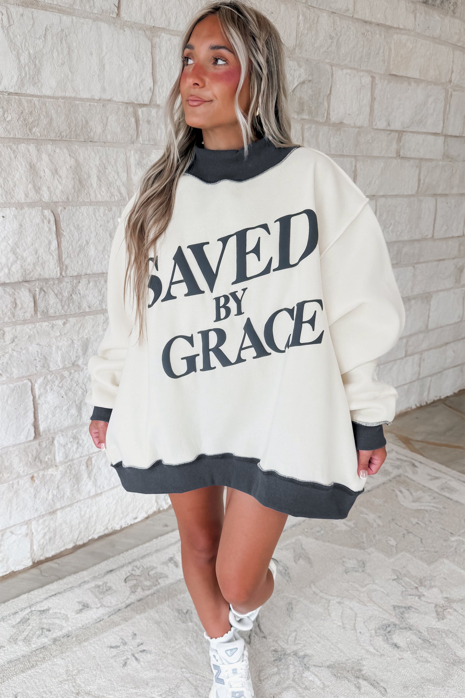 Saved By Grace Block Mock Neck Sweatshirt