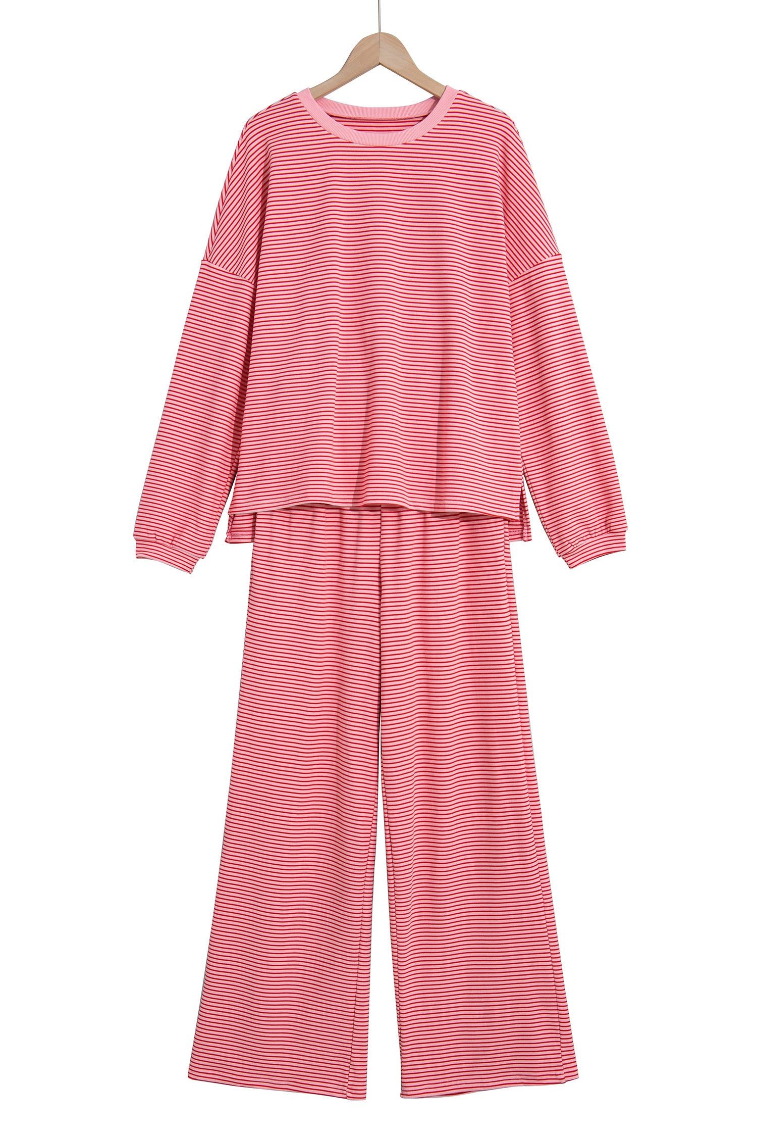 Striped Drop Shoulder Long Sleeve Pant Set