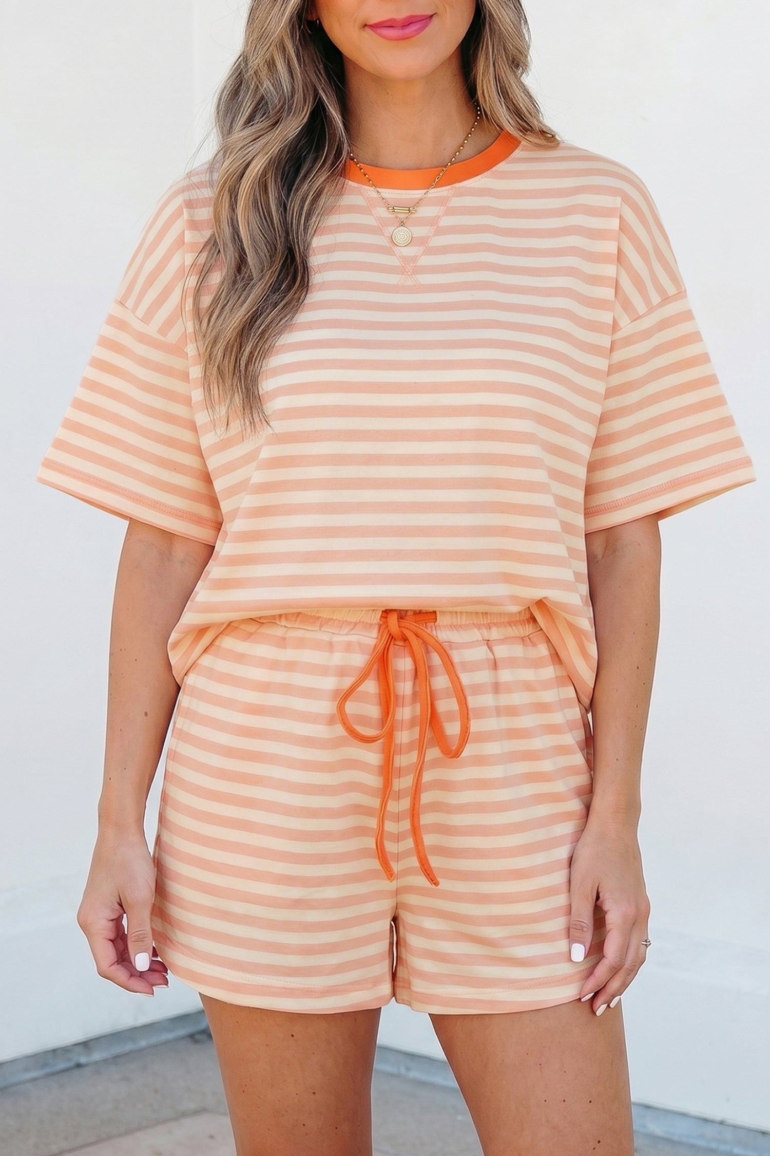 Pink Stripe Loose Tee and Shorts Set