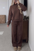 Coffee Piping Trim Mock Neck Two-Piece Set