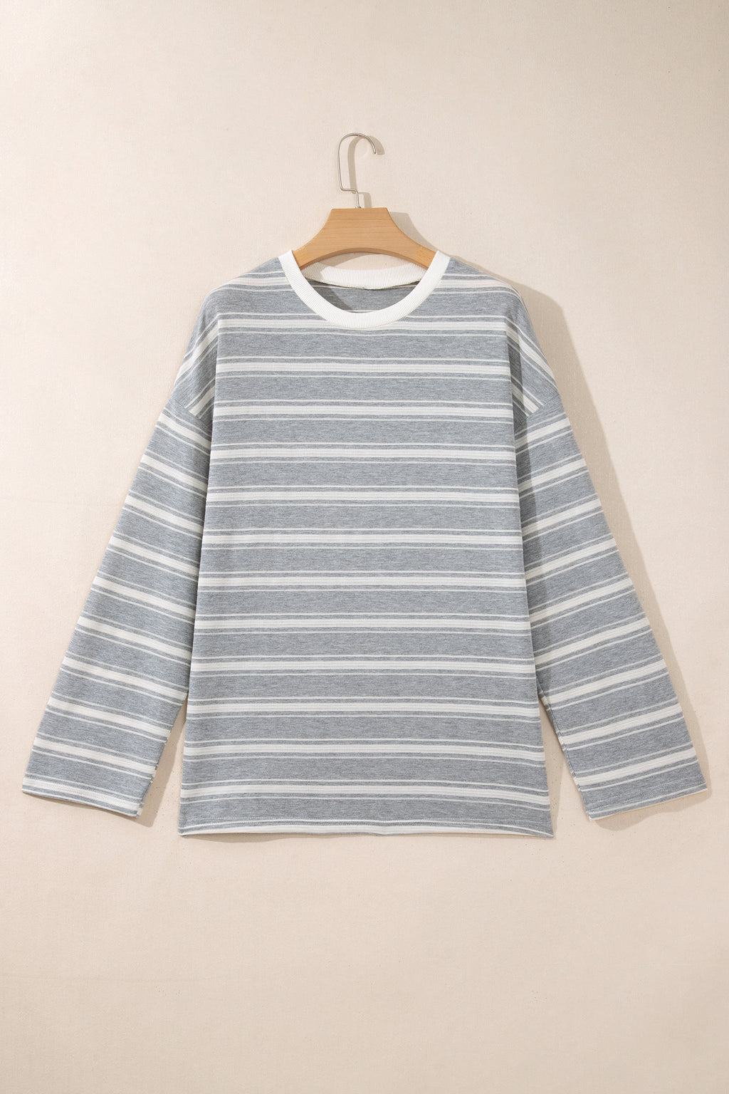 Gray Stripe Long Sleeve Relaxed Fit Shirt