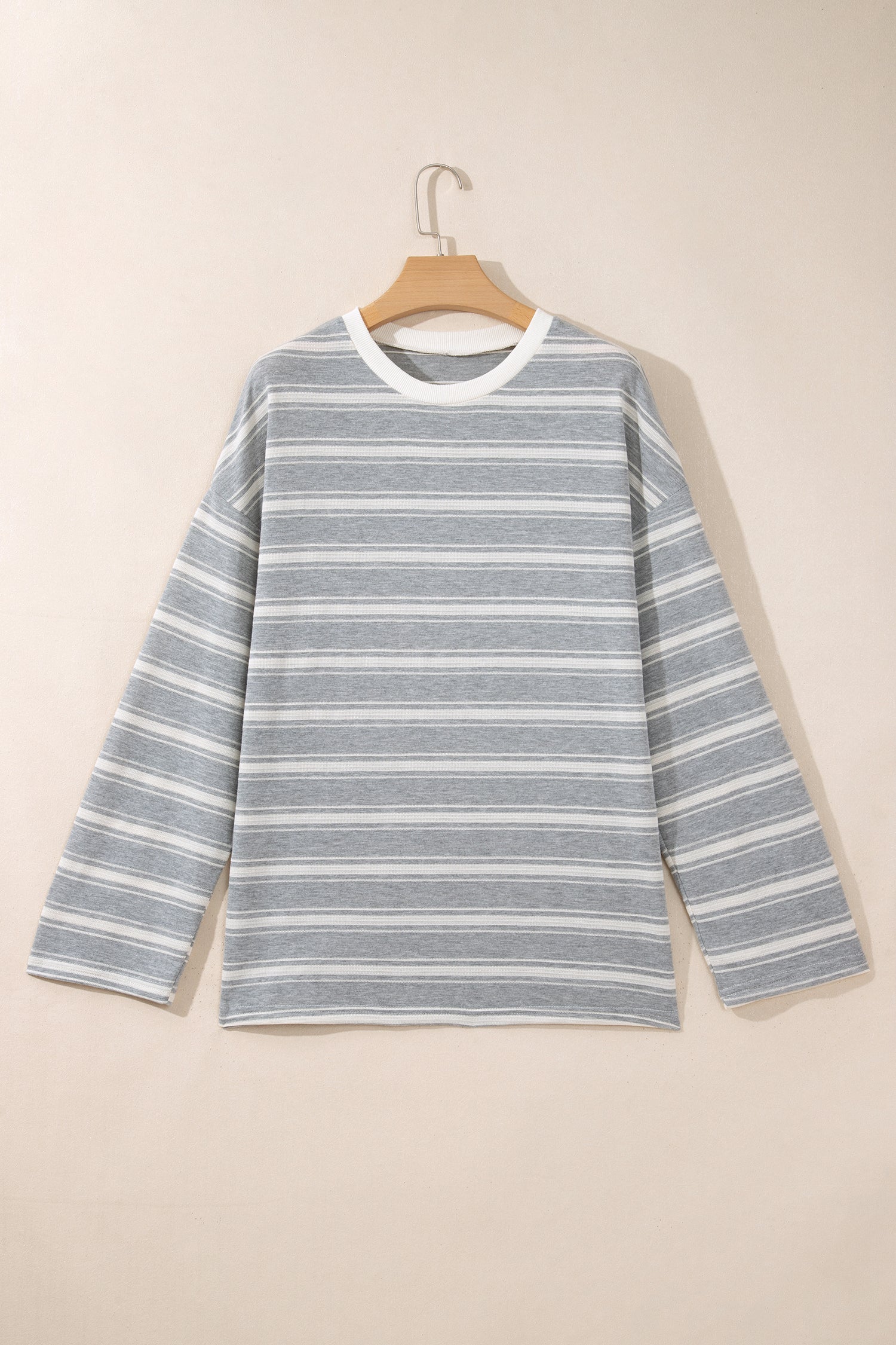 Gray Stripe Long Sleeve Relaxed Fit Shirt