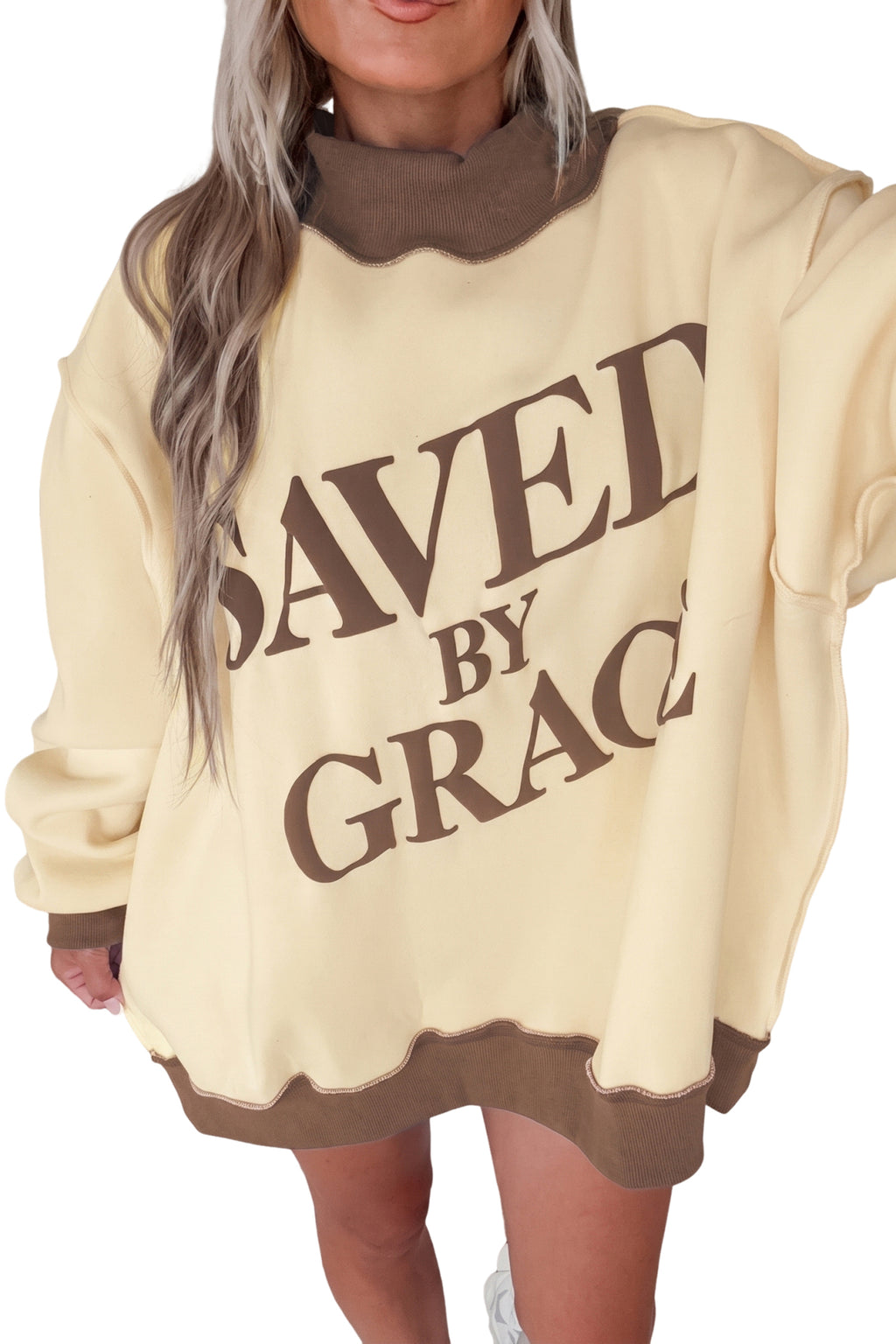 Saved By Grace Block Mock Neck Sweatshirt
