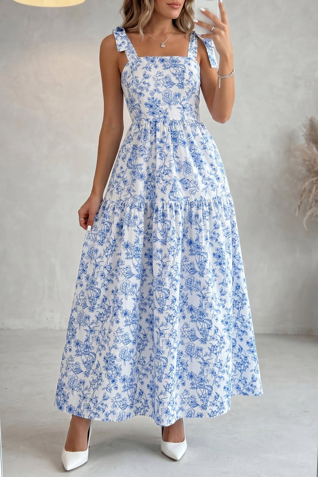 Blue Floral Print Maxi Dress