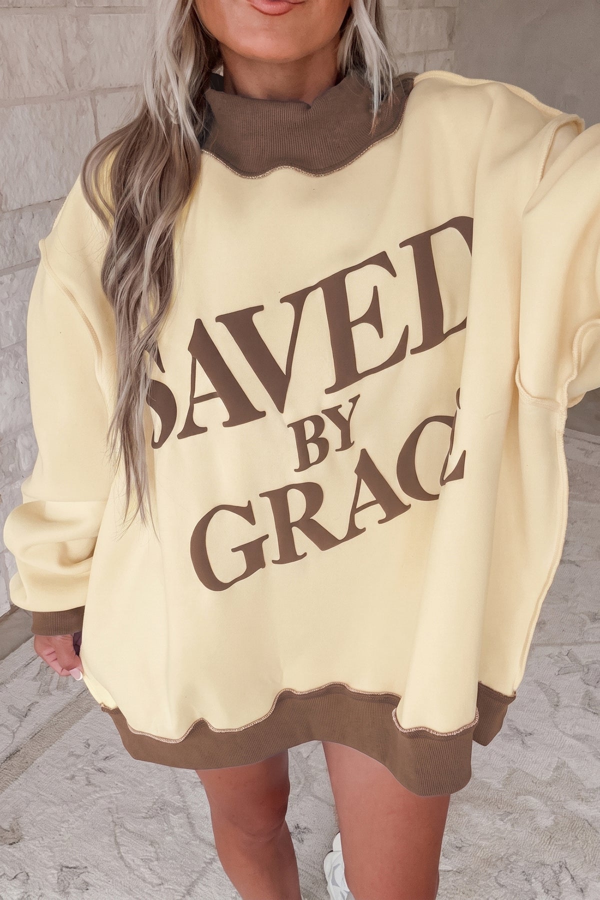 Saved By Grace Block Mock Neck Sweatshirt