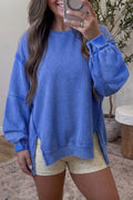 Sky Blue Mineral Wash Split Hem Tunic Sweatshirt