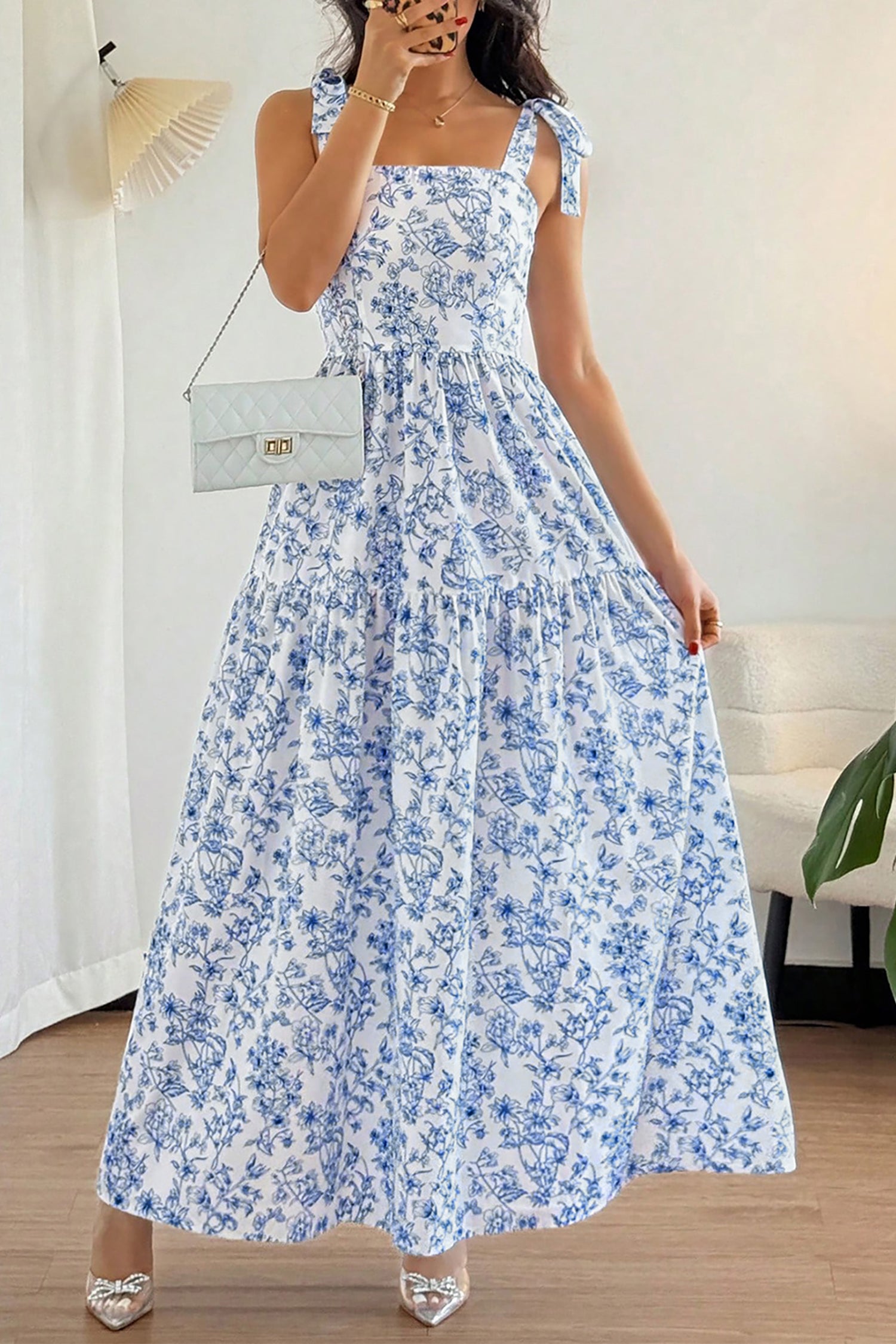 Blue Floral Print Maxi Dress