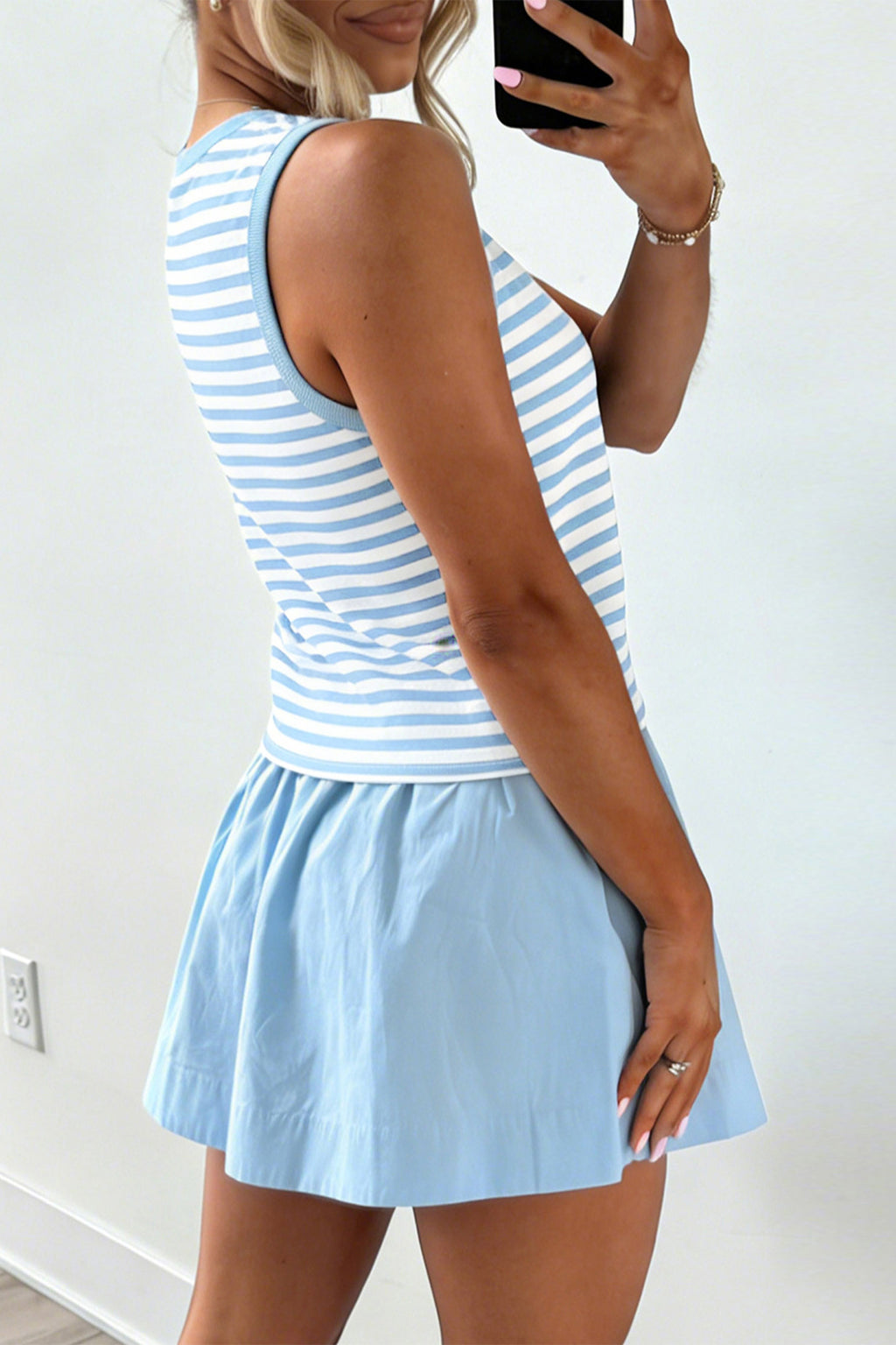 Sky Blue Stripe Tank & Mini Skort Set