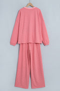 Striped Drop Shoulder Long Sleeve Pant Set