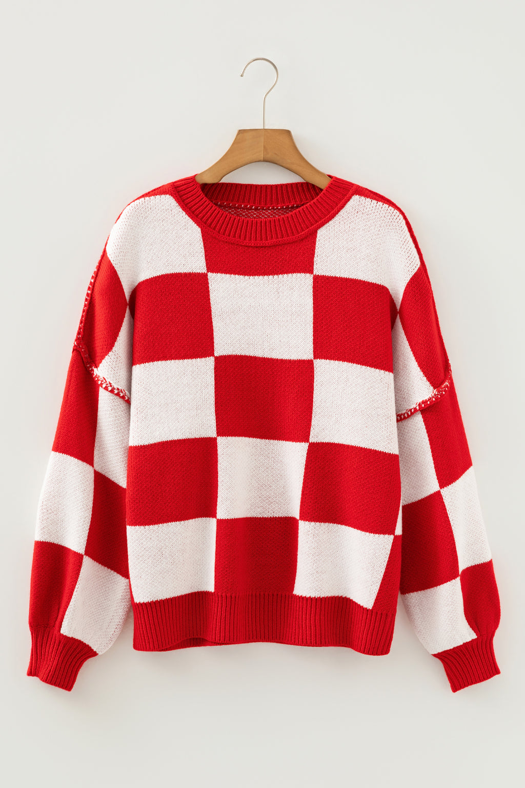 Checkered Bishop Sleeve Sweater