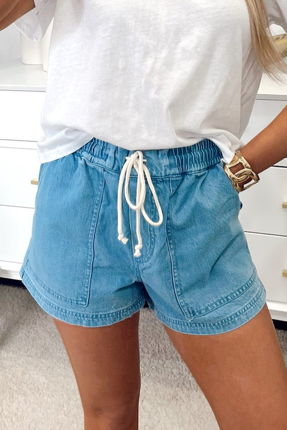 Beau Blue Drawstring Denim Shorts