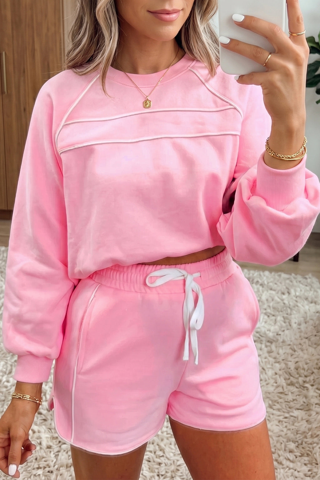 Pink Piping Shirt and Short Set