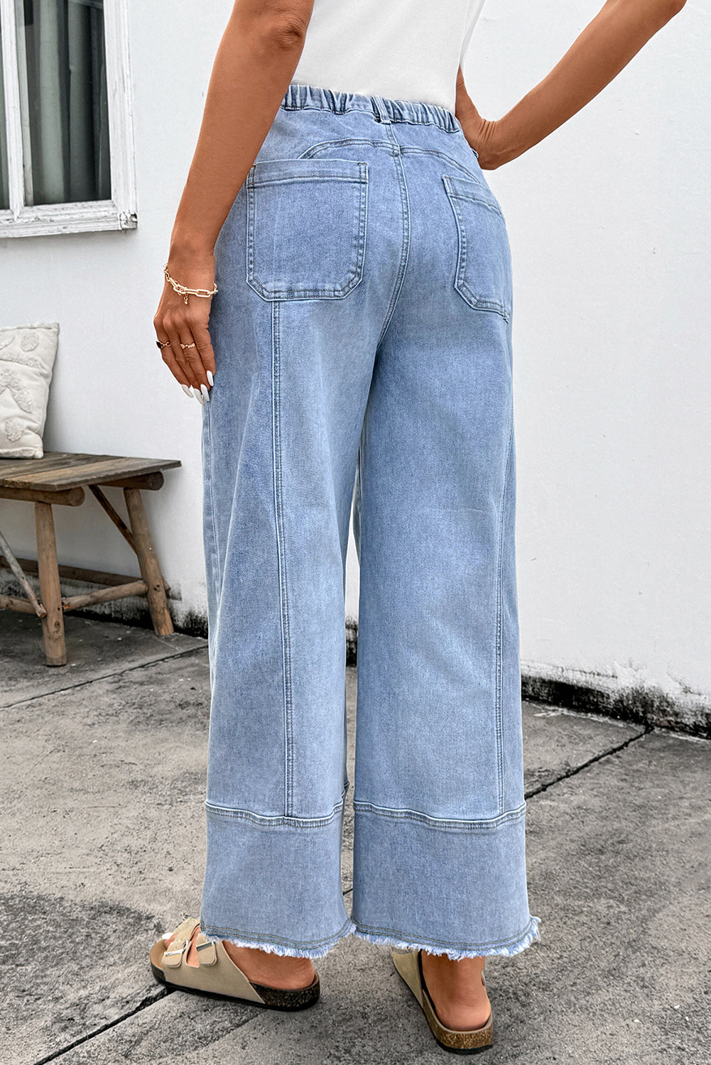 Drawstring Wide Leg Denim Pants