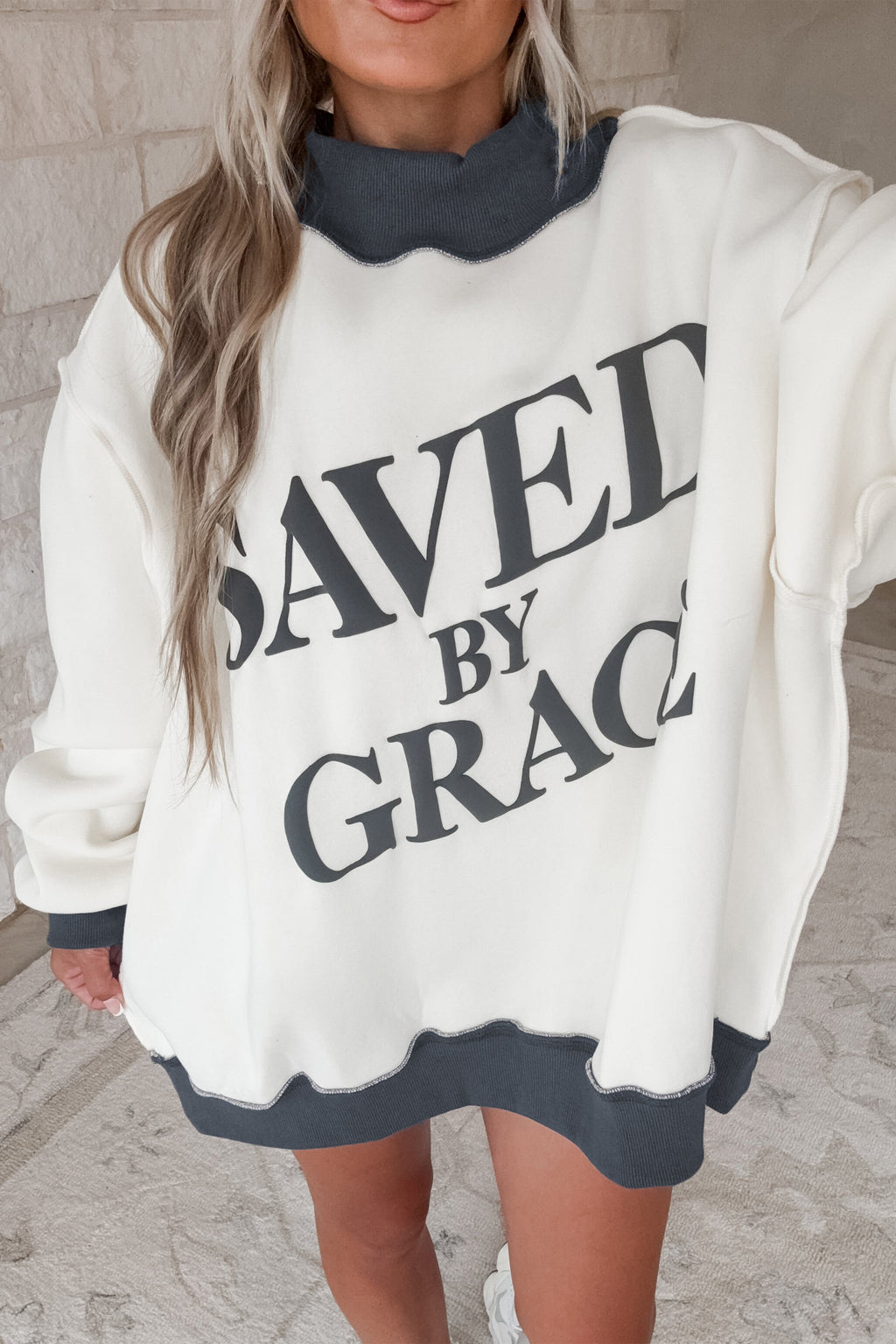 Saved By Grace Block Mock Neck Sweatshirt