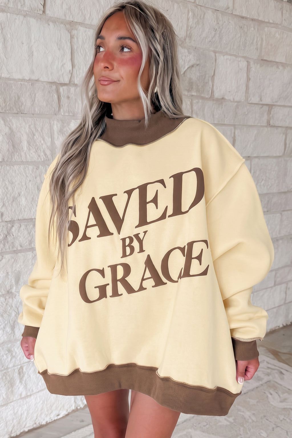 Saved By Grace Block Mock Neck Sweatshirt