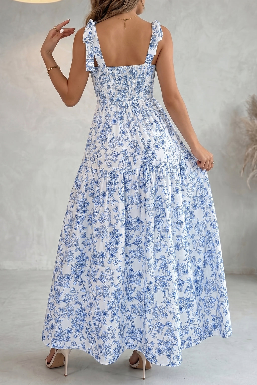 Blue Floral Print Maxi Dress