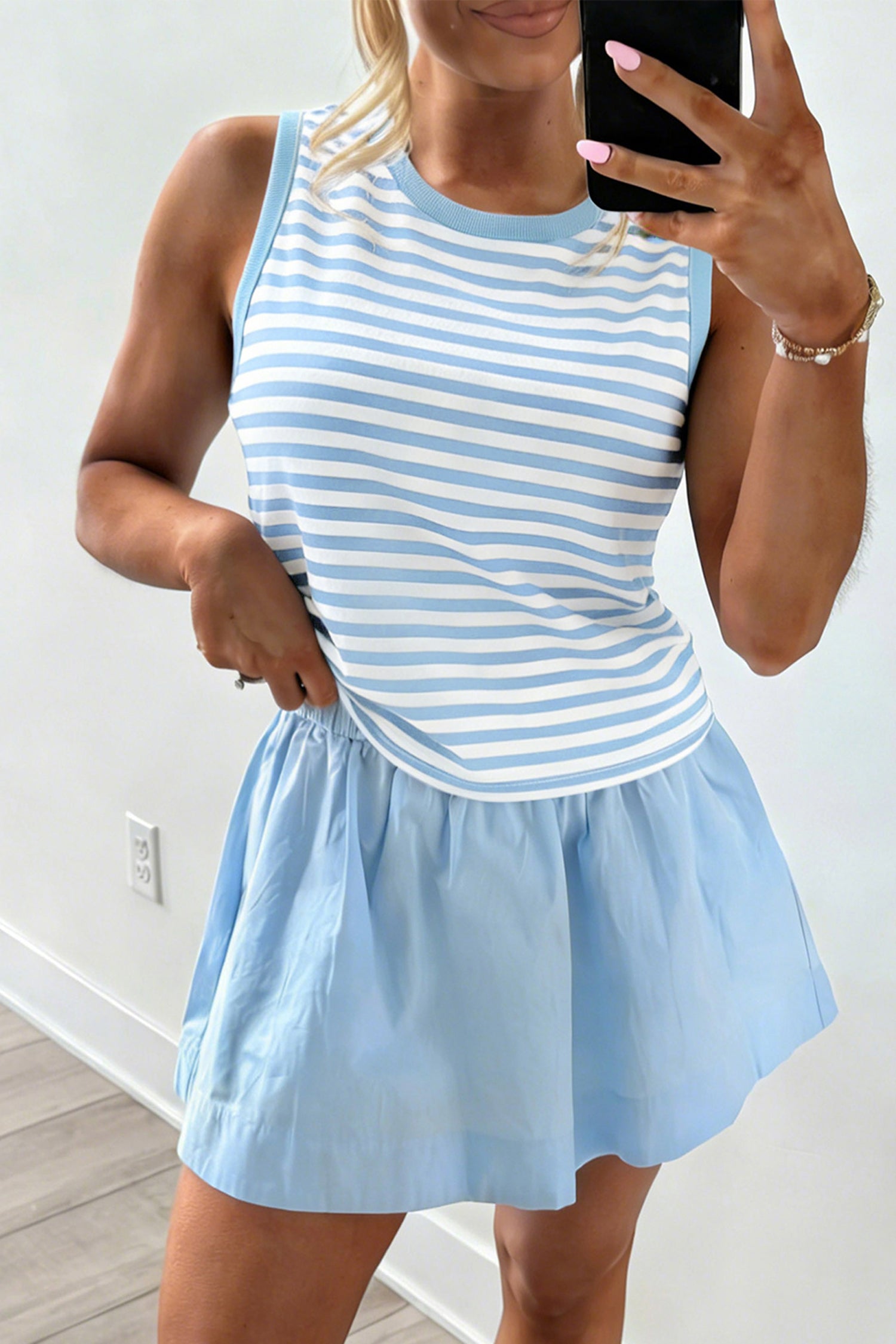 Sky Blue Stripe Tank & Mini Skort Set