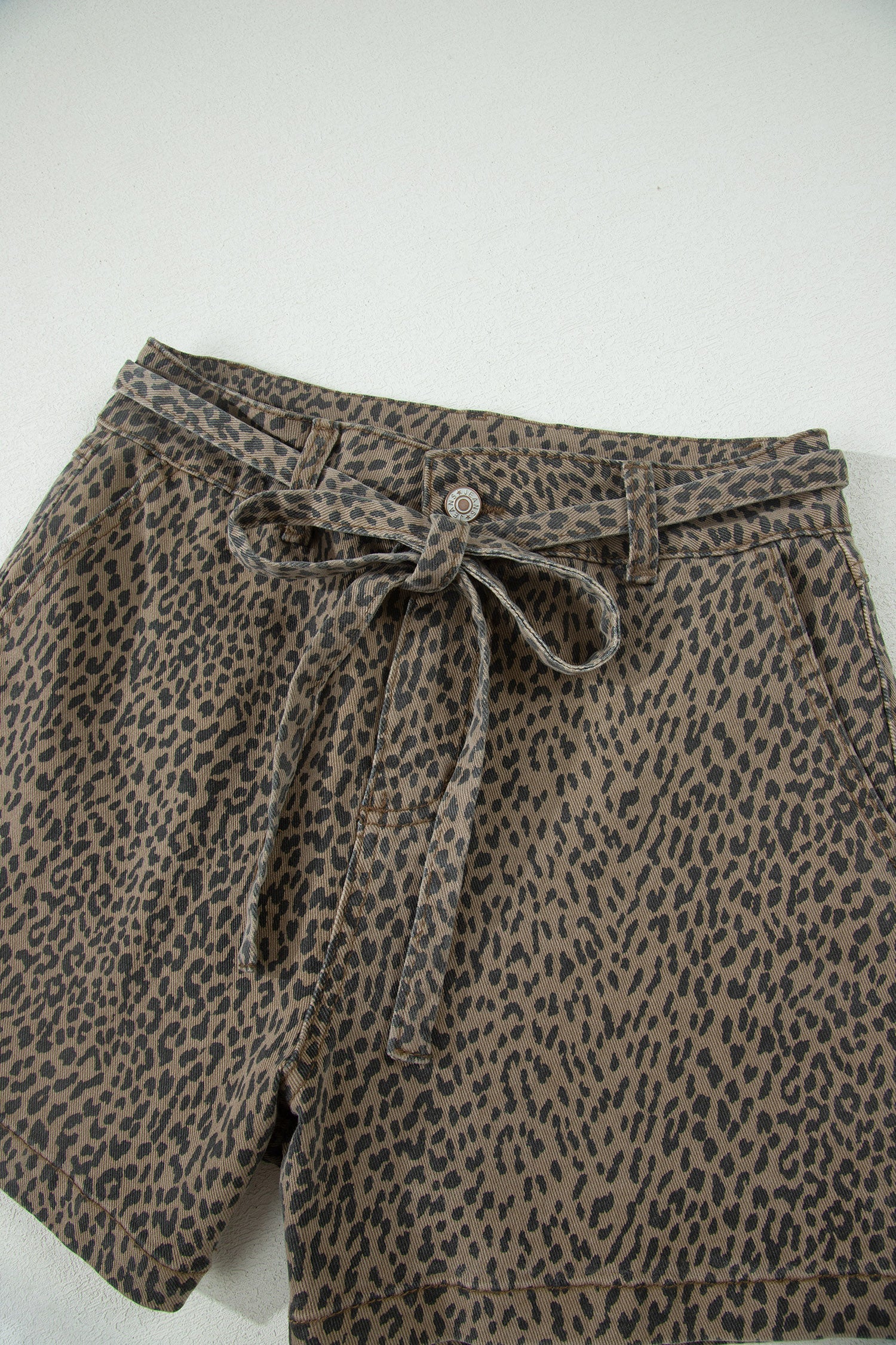 Black Leopard Print Denim Shorts