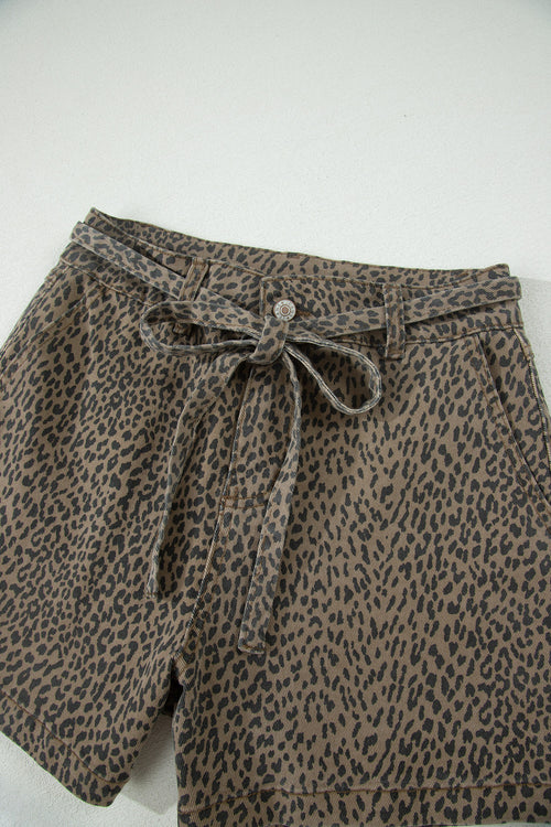Black Leopard Print Denim Shorts