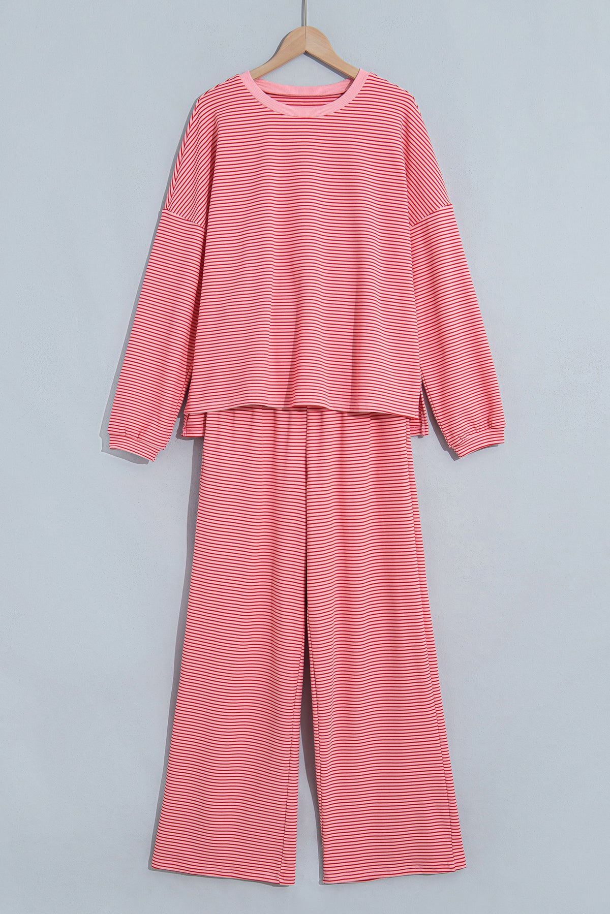 Striped Drop Shoulder Long Sleeve Pant Set