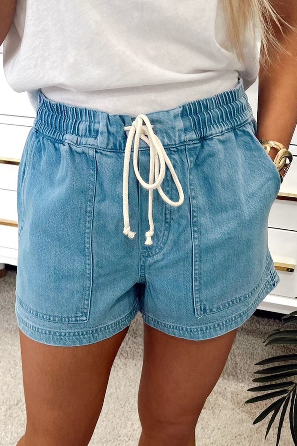 Beau Blue Drawstring Denim Shorts